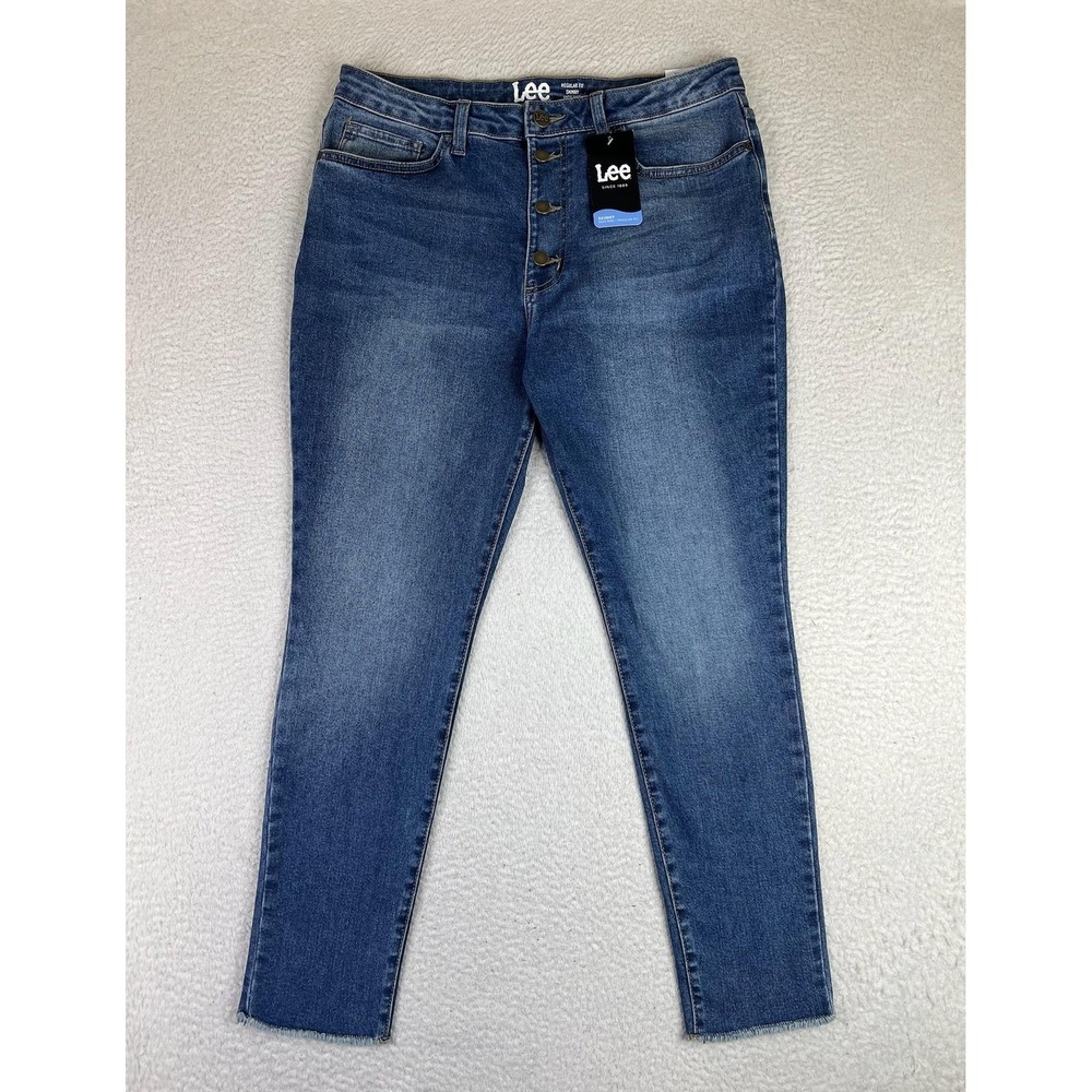 Lee Heritage Skinny Jeans Womens 16‎ Blue Med Wash High Rise Raw Hem 1HHDEW8